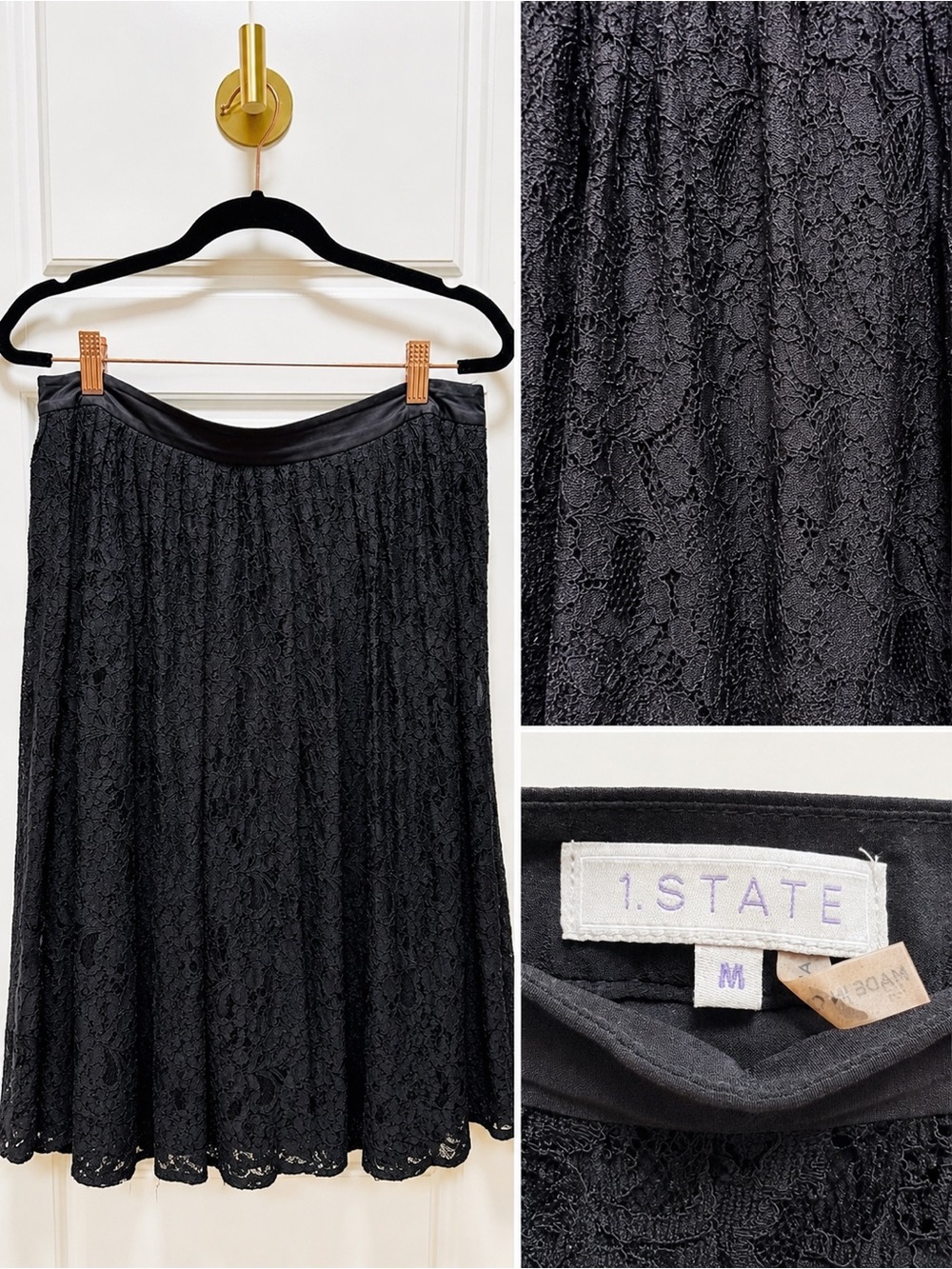 1.STATE Black Floral Lace Midi Skirt Size Medium M